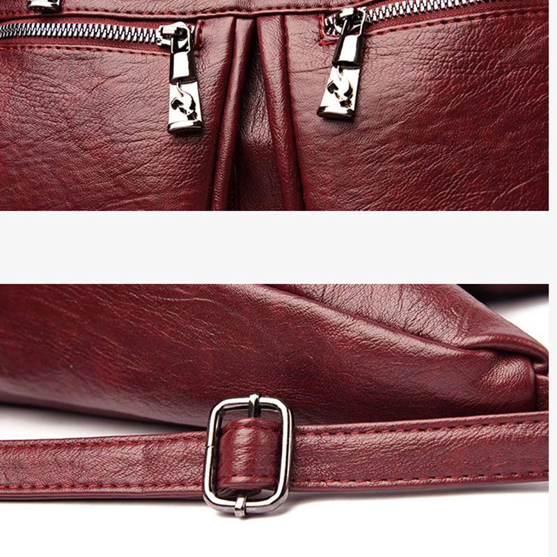 3-Wege-Rucksack mit mehreren Taschen, Umhängetasche aus Leder mit Reißverschluss