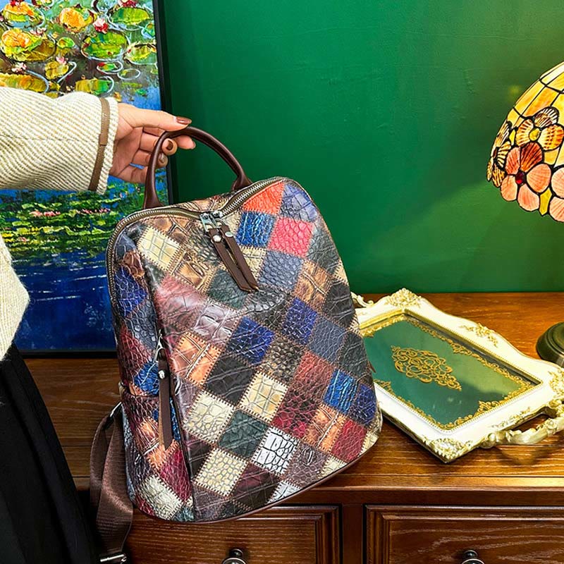 Rucksack für Frauen, Farbe Mosaik, einfaches Gittermuster, Reisetasche