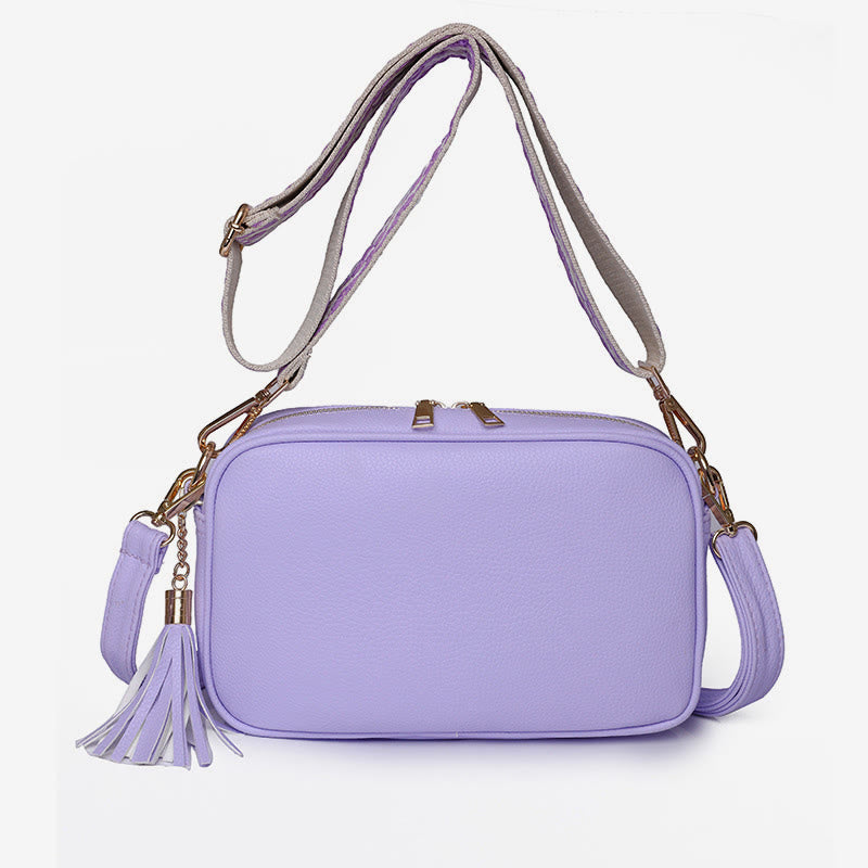 Umhängetasche für Damen mit Quaste, einfarbig, lässige Ledertasche