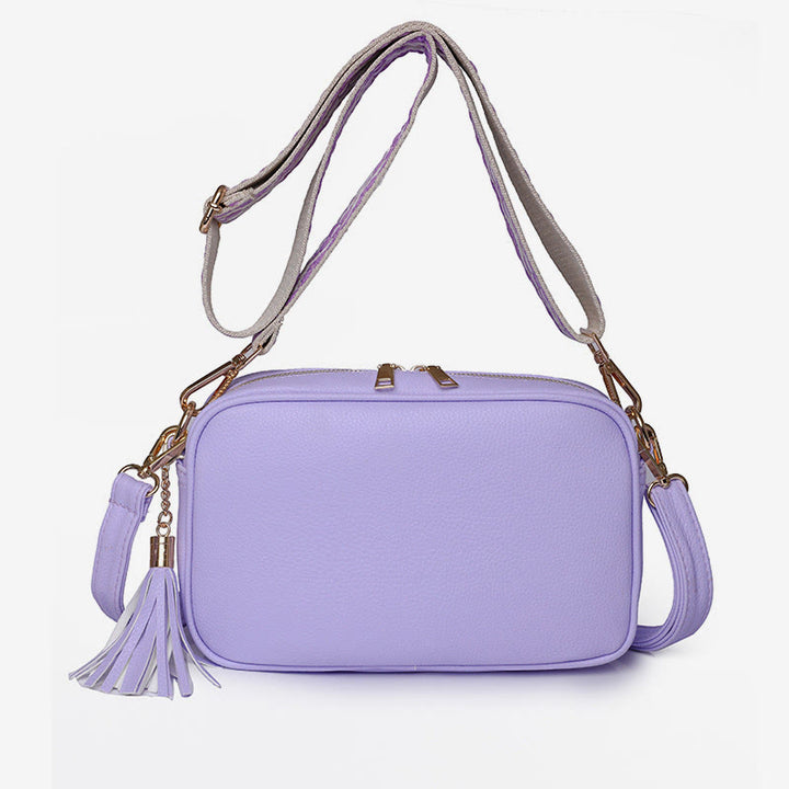 Umhängetasche für Damen mit Quaste, einfarbig, lässige Ledertasche