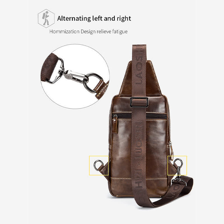 Kleiner Sling-Crossbody-Rucksack aus echtem Leder für Herren