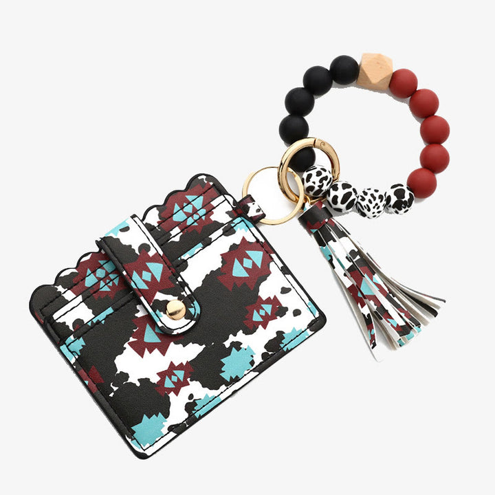 Western-Kartenhalter, Silikon-Perlenarmband, Quaste, Geldbörse für Damen
