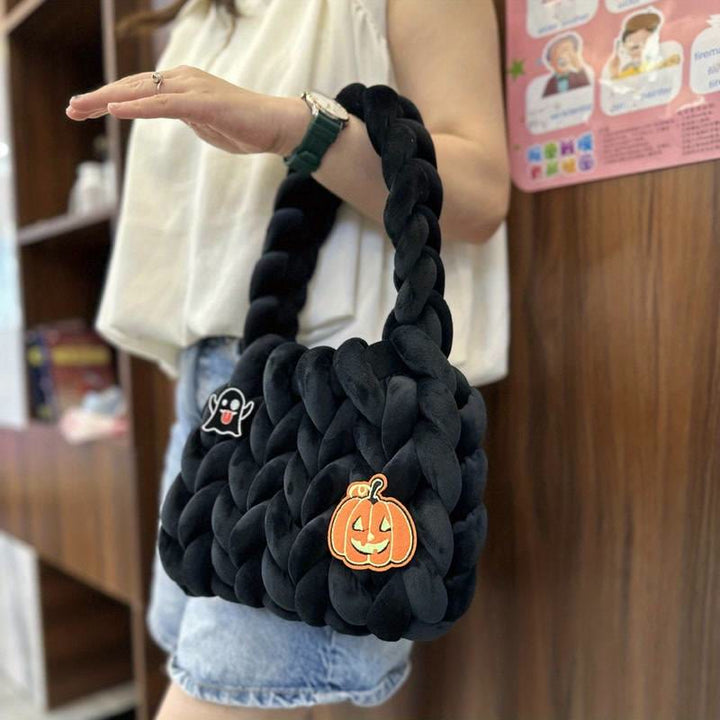 Weihnachtsfussel-Handtasche, süße Weihnachts-Schultertasche aus gedrehtem Korn