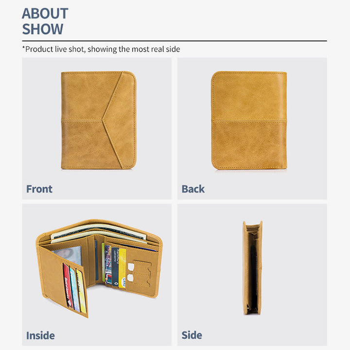 Herren RFID Bifold Trifold Geldbörse Einfarbige Leder Multifunktionale Geldbörse