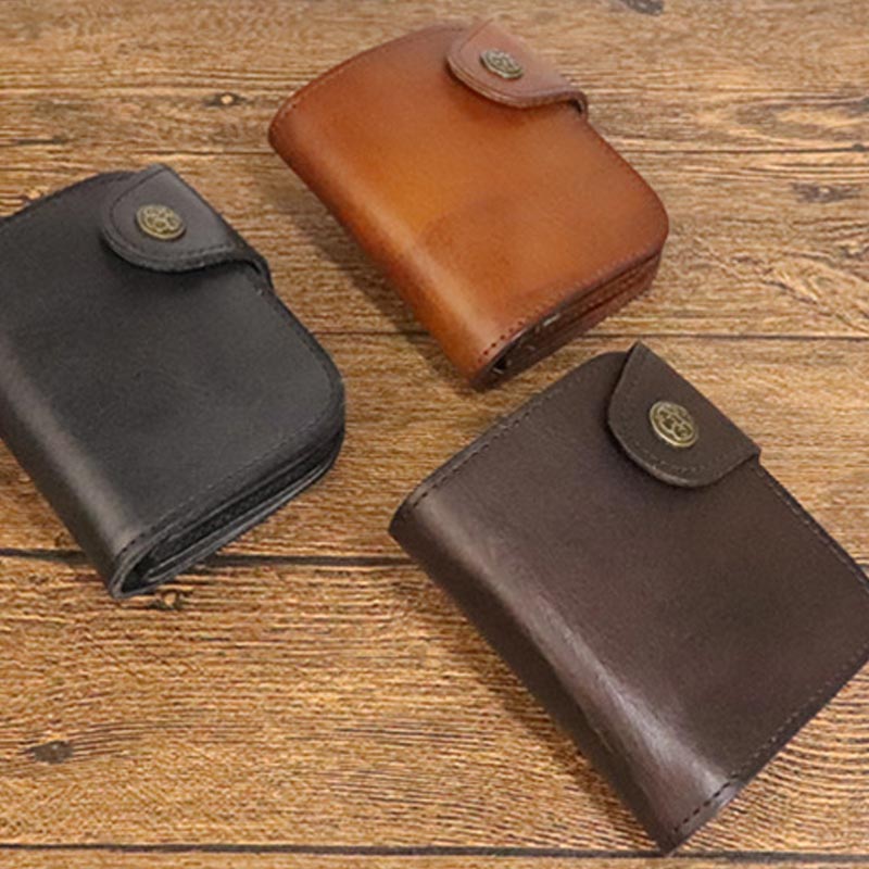 Kurze Brieftasche aus Vintage-Leder, kleine, geräumige Brieftasche mit Kartenhalter für Männer