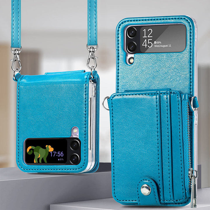 Handyhülle für Z Flip3, PU-Leder, Umhängetasche, faltbare Brieftasche