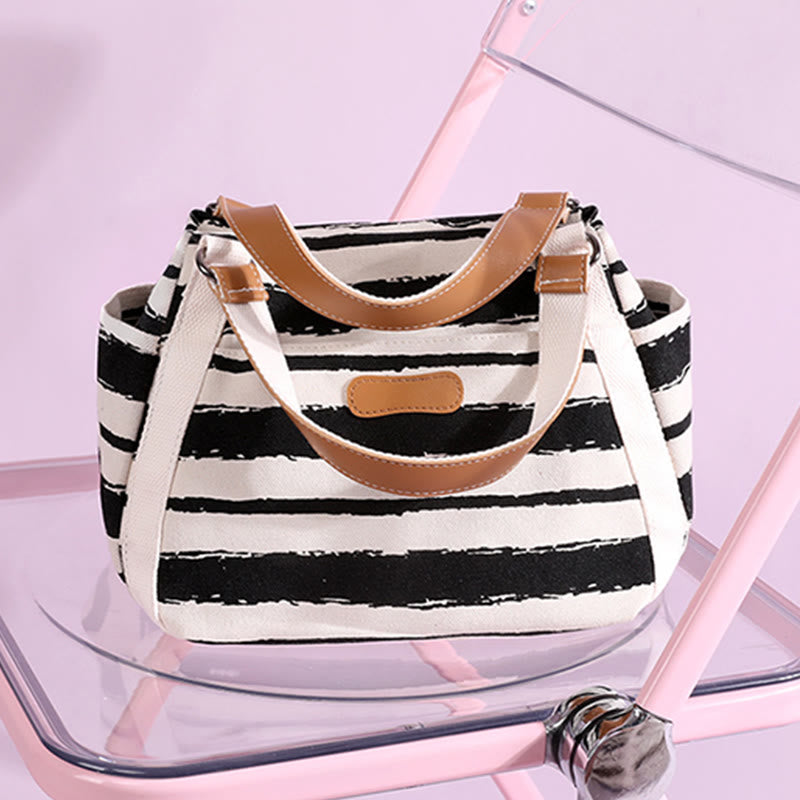 Lässige Einkaufstasche für Damen, gestreifte Canvas-Tasche für den täglichen Gebrauch