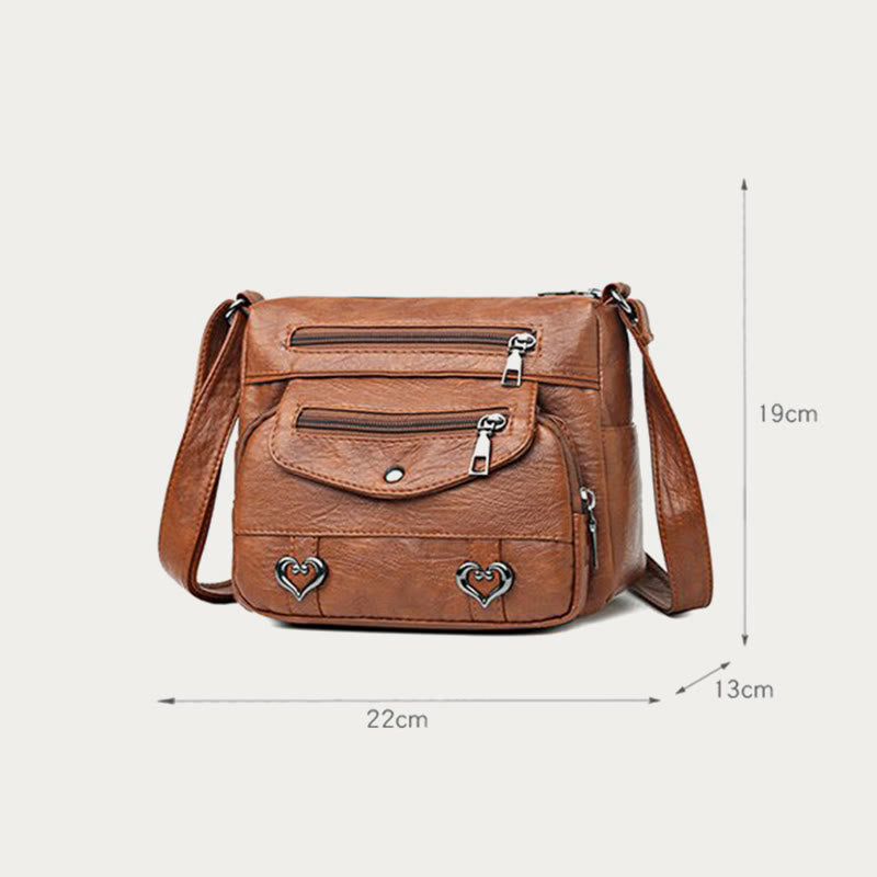 Herz Dekor Umhängetasche Retro Kunstleder Damen Schultertasche