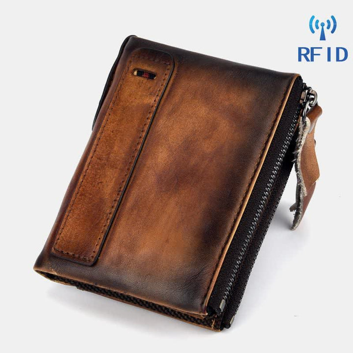 Zweifach gefaltete RFID-blockierende Lederbrieftasche, kurze Vordertaschen-Geldbörse für Herren