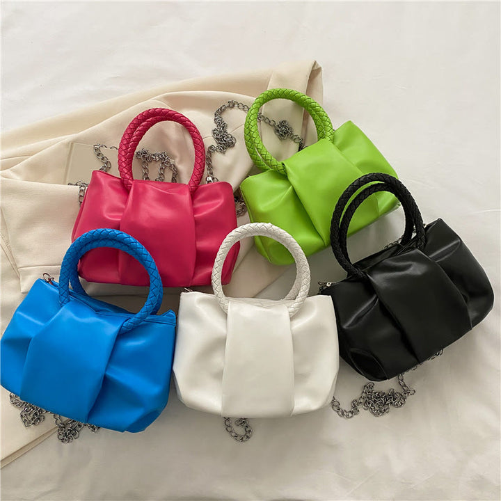 Umhängetasche für Damen, faltenförmig, Mini-Handtasche in Volltonfarbe