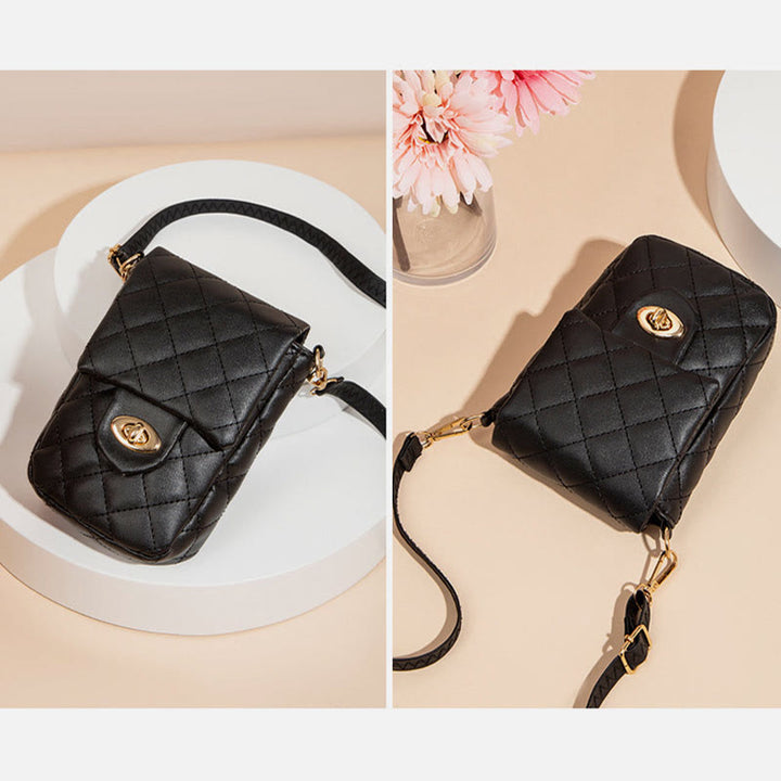 Umhängetasche aus PU-Leder mit Diamant-Karo-Stickerei für Damen