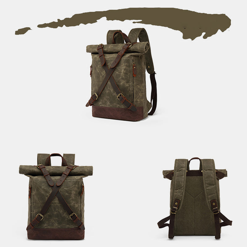Unisex Leder Canvas gewachster Rucksack Reiserucksack wasserdichte Laptoptasche