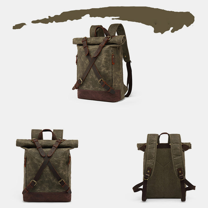 Unisex Leder Canvas gewachster Rucksack Reiserucksack wasserdichte Laptoptasche