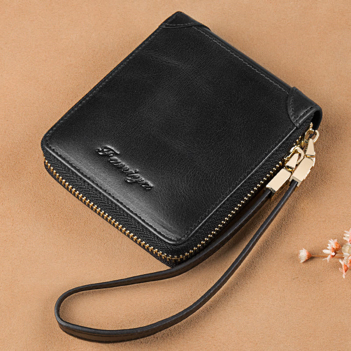 Kompakte Handtasche mit Rundum-Reißverschluss für Damen, geräumige Handtasche aus echtem Leder