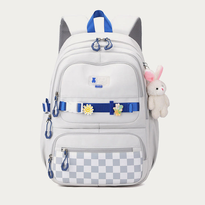Rucksack für Damen, kariertes Muster, helle Farbe, einfache Schultasche