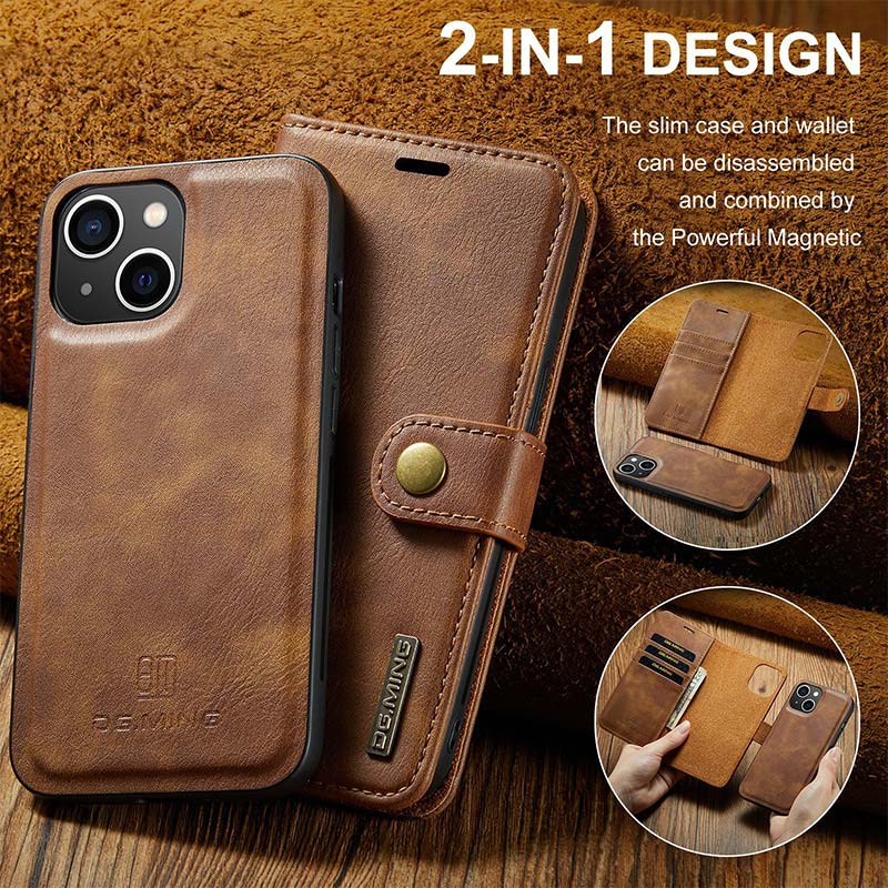 Magnetische Brieftaschenhülle für iPhone 13 Pro Max, mehrere Modelle, handgefertigtes PU-Leder