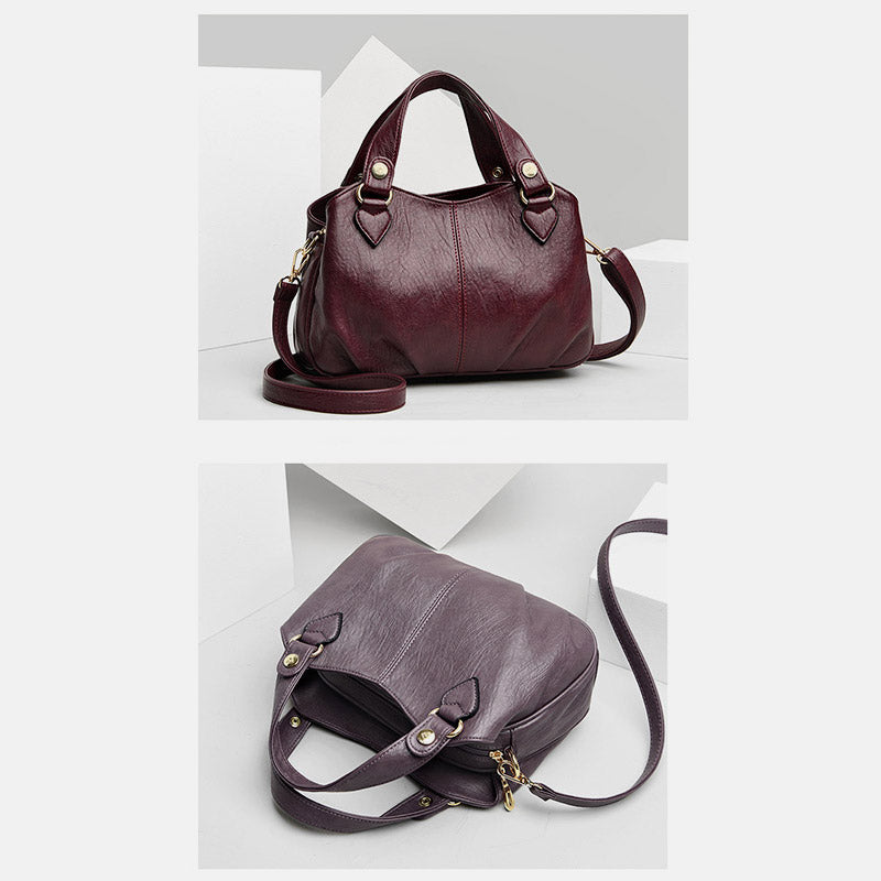 Damen Dreifach-Umhängetasche aus Leder mit Henkel oben, Umhängetasche, Handtasche