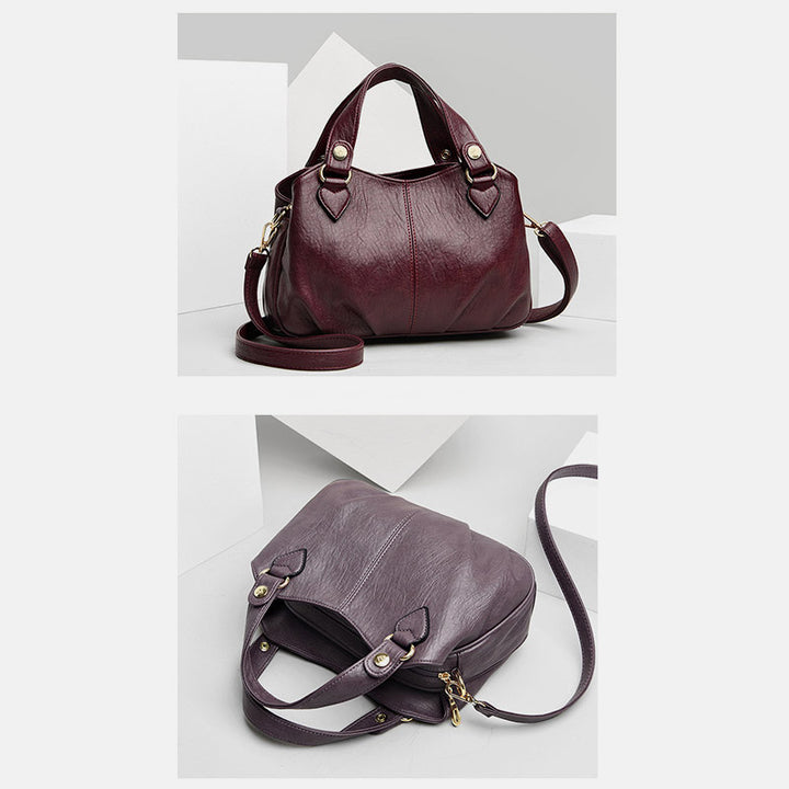 Damen Dreifach-Umhängetasche aus Leder mit Henkel oben, Umhängetasche, Handtasche