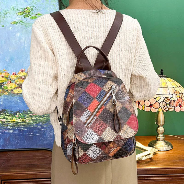 Rucksack für Frauen, Retro, Kontrastfarbe, geometrischer Reiserucksack