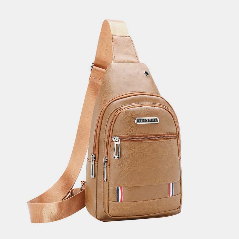 Sling Bag für Herren, wasserdichte Business-Umhängetasche aus braunem Leder