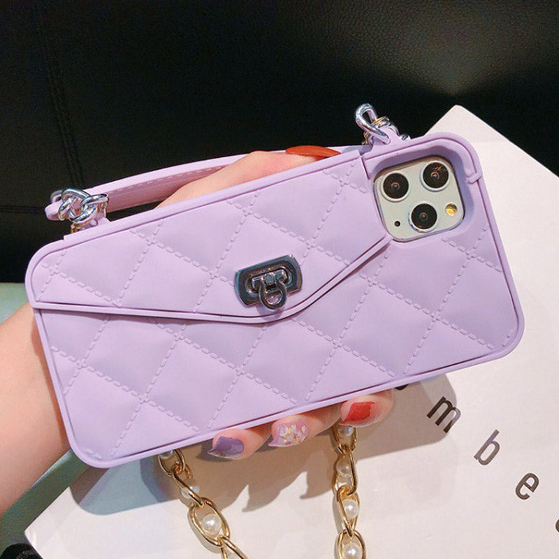 Handtaschenhülle mit Kartenhalter für iPhone, Silikon, stoßfeste Luxus-Telefontasche