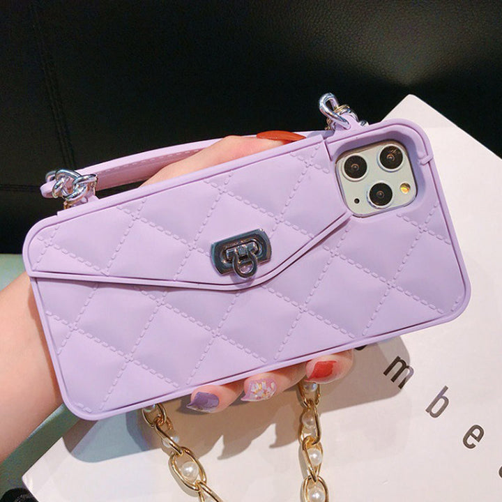 Handtaschenhülle mit Kartenhalter für iPhone, Silikon, stoßfeste Luxus-Telefontasche