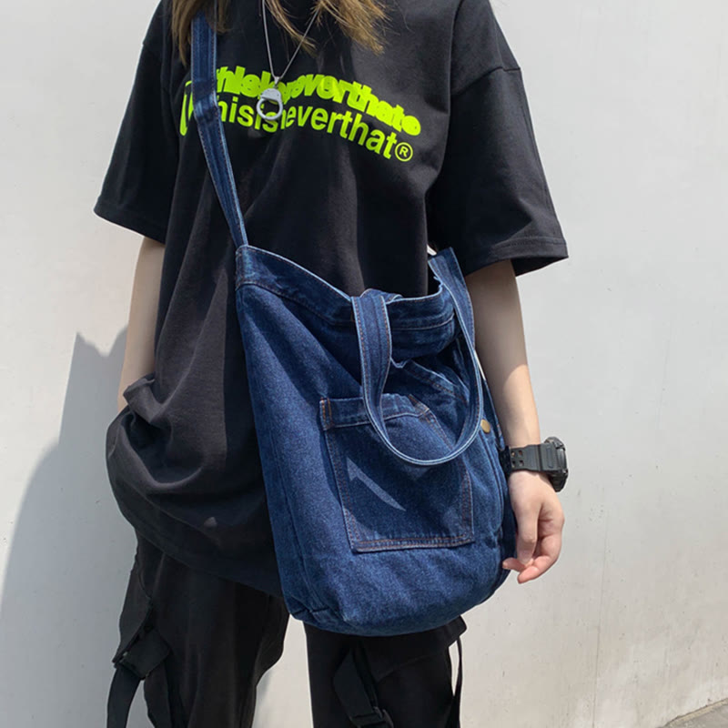 Denim-Einkaufstasche für Damen, große Kapazität, Umhängetasche - image 3