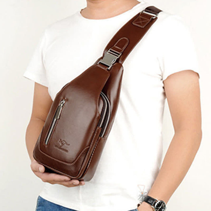 Diebstahlsichere Vintage-Schultertasche für Herren mit USB-Ladeanschluss