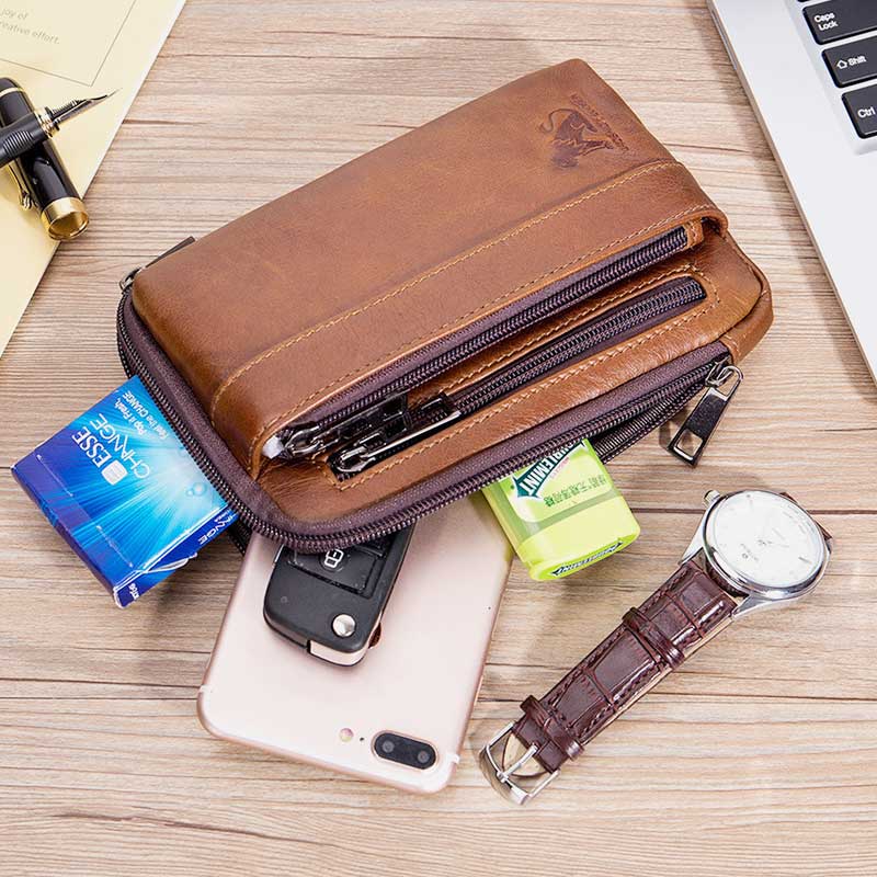 2-Wege-Verwendung Echtleder Gürtelschlaufe Holster Mini Umhängetasche
