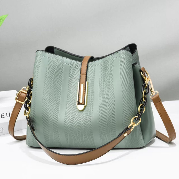 Handtasche mit Streifenmuster für Damen, groß, veganes Leder, Umhängetasche