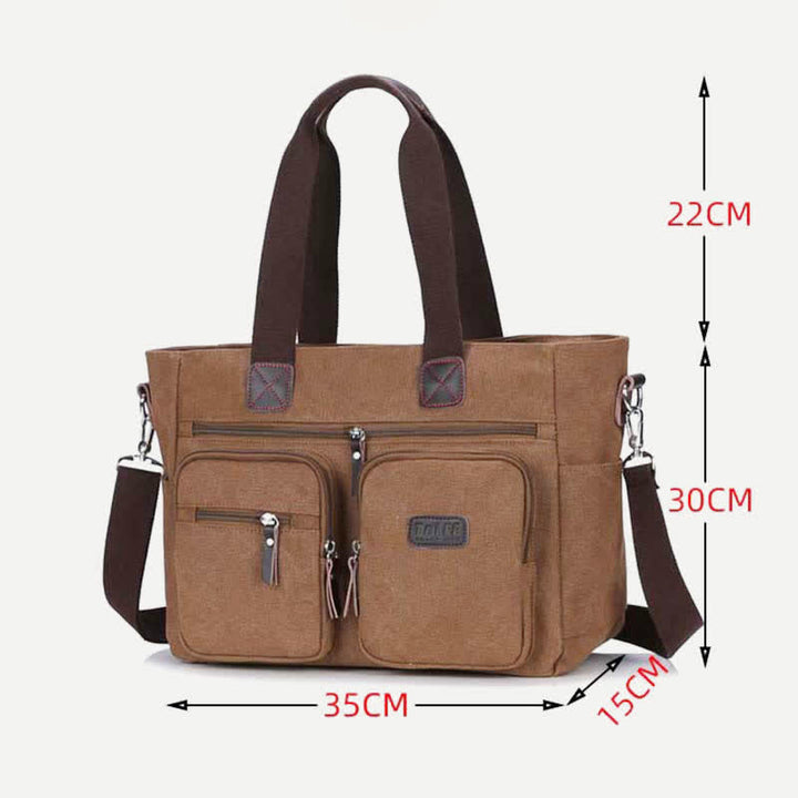 Tragetasche mit mehreren Taschen für Damen und Herren, Retro-Laptoptasche aus Segeltuch