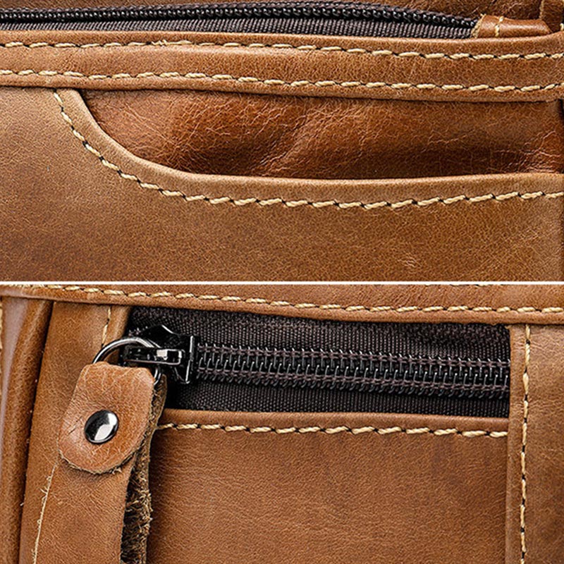 Klassische Sling Bag aus Leder für Herren, Gürteltasche mit verstellbarem Riemen