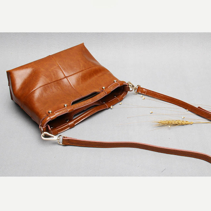 Top-Griff-Tasche für Damen, genietete Umhängetasche aus Rindsleder