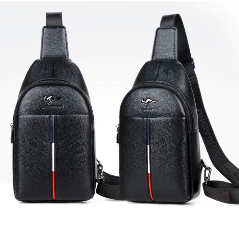 Sling Bag für Herren aus Leder, Ein-Schulter-Rucksack mit USB-Ladeanschluss