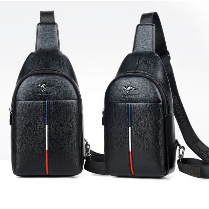 Sling Bag für Herren aus Leder, Ein-Schulter-Rucksack mit USB-Ladeanschluss
