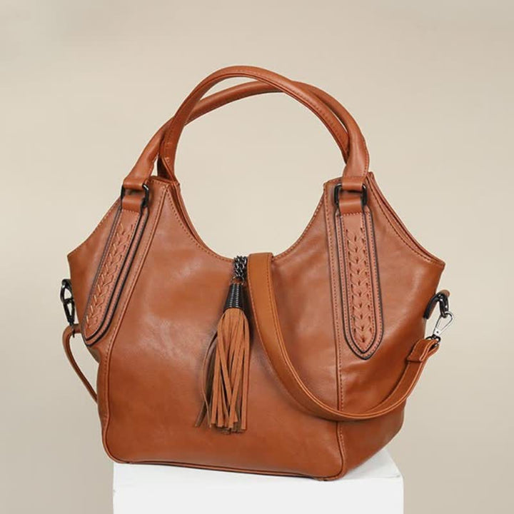 Hobo Bag für Damen mit Quaste, Damenhandtasche aus Leder, Umhängetasche