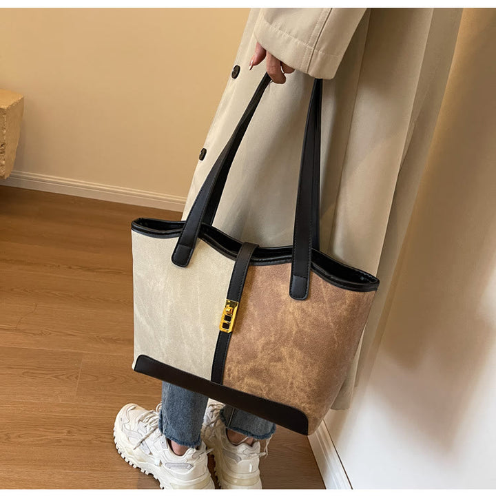 Elegante, farblich passende Tragetasche, große Schultertasche aus Leder für Damen