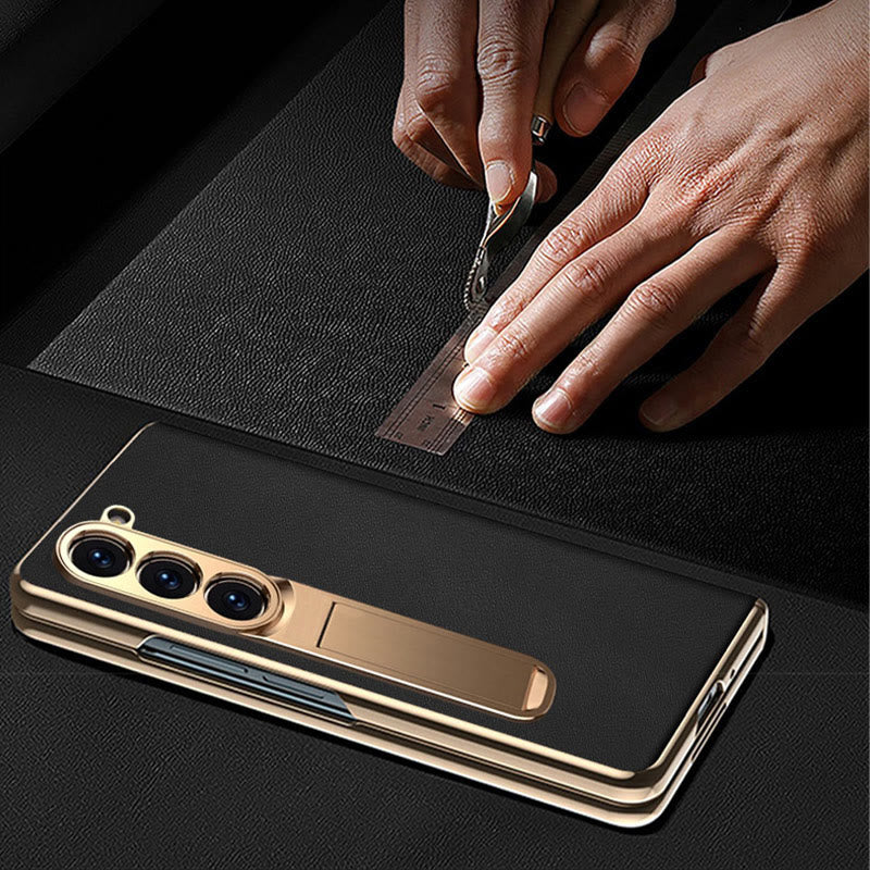 Z Fold 5 Handyhülle Leechi Grain Echtleder mit Displayschutzfolie