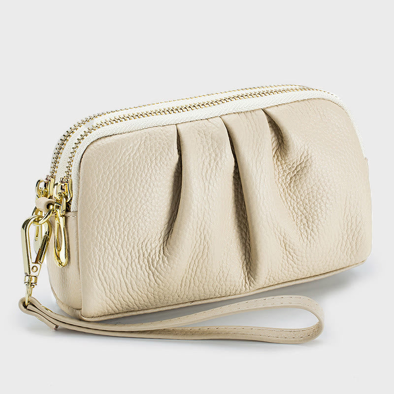 Clutch aus Rindsleder mit zwei Fächern, Handgelenktasche für Damen