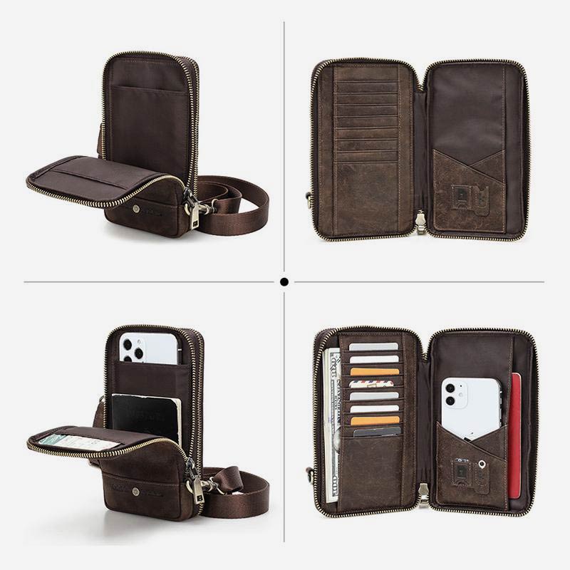Multifunktionale Vintage-Tasche aus echtem Leder mit großem Fassungsvermögen und Schultergurt 