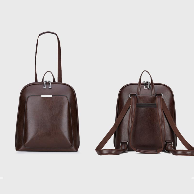 Retro PU Leder Daypack Frauen Casual Rucksack Geldbörse Reißverschluss Schultertasche