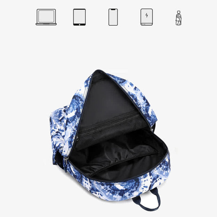 Schulrucksack-Set 3-teilig Batikmuster Mädchen Büchertaschen Lunchtasche Federmäppchen