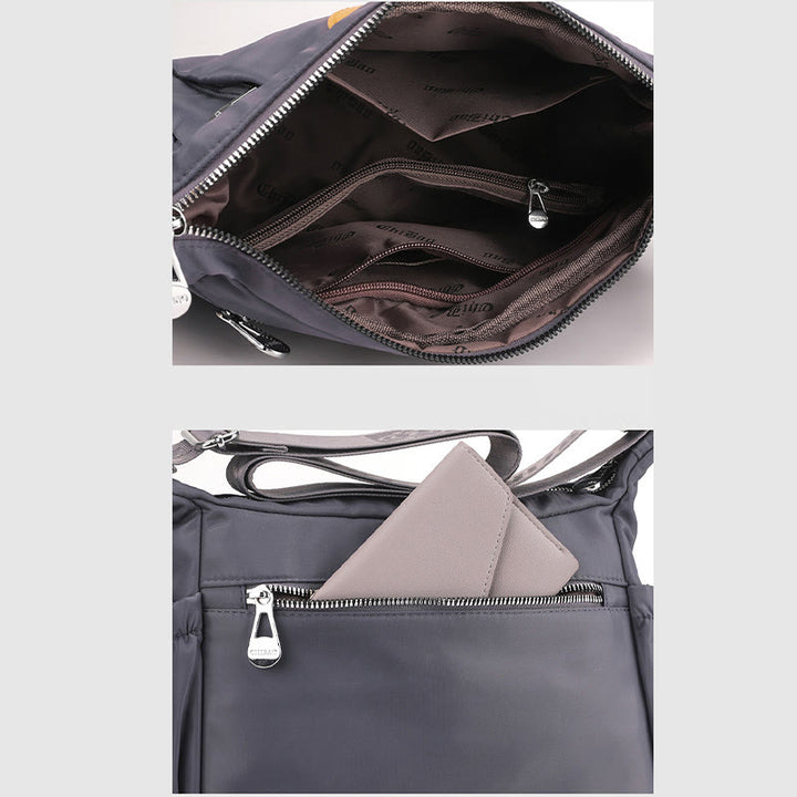 Damen Umhängetasche, minimalistisch, mehrere Taschen, breiter Riemen, Schultertasche
