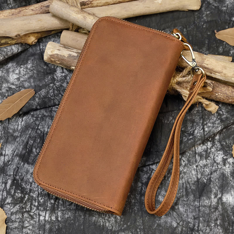 Lange Geldbörse für Herren aus echtem Leder, Retro, lässige Clutch