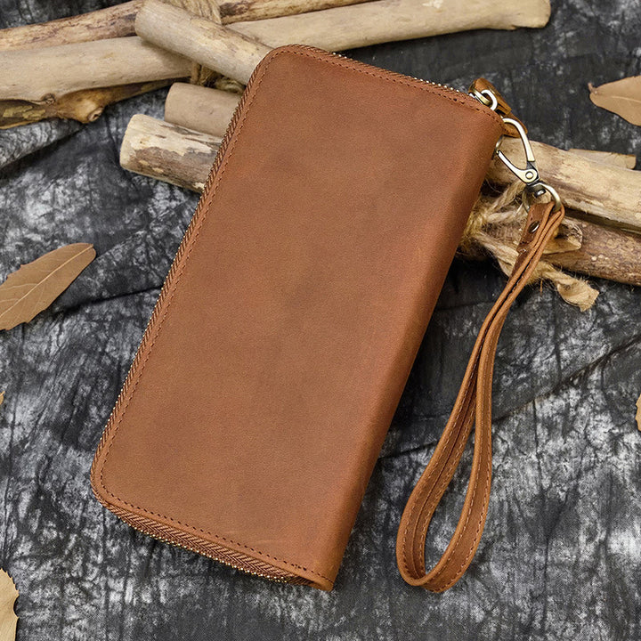 Lange Geldbörse für Herren aus echtem Leder, Retro, lässige Clutch