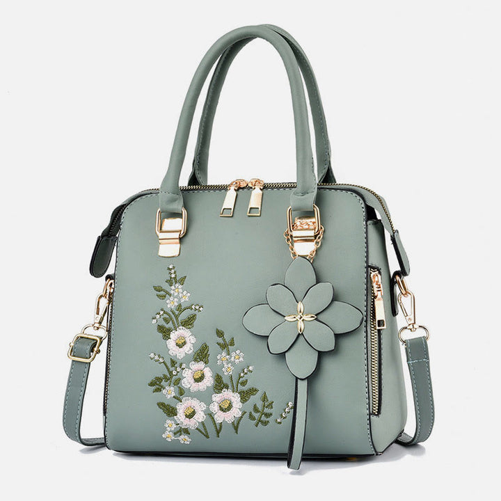 Florale Lederhandtasche für Damen, elegante Umhängetasche