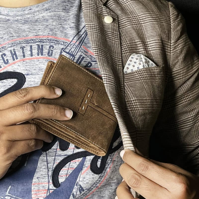 Retro Triple Fold Wallet Herren Dünne Leder Geldbörse