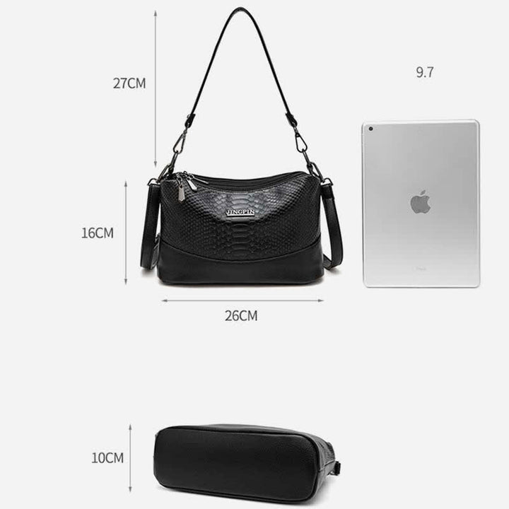 Umhängetasche mit drei Fächern für Damen, Beuteltasche aus veganem Leder