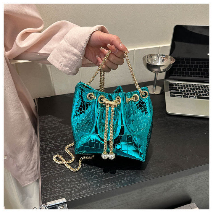 Abendtasche für Party Krokodilmuster Glitzernde Lederbeuteltasche