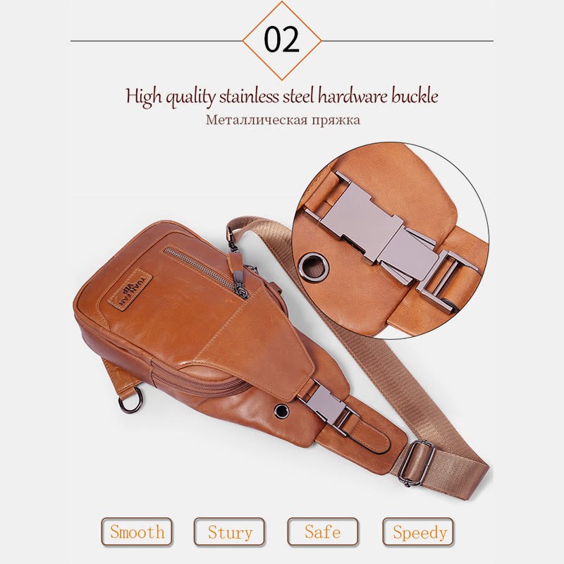 Multifunktions-Schultertasche aus echtem Leder im Vintage-Stil